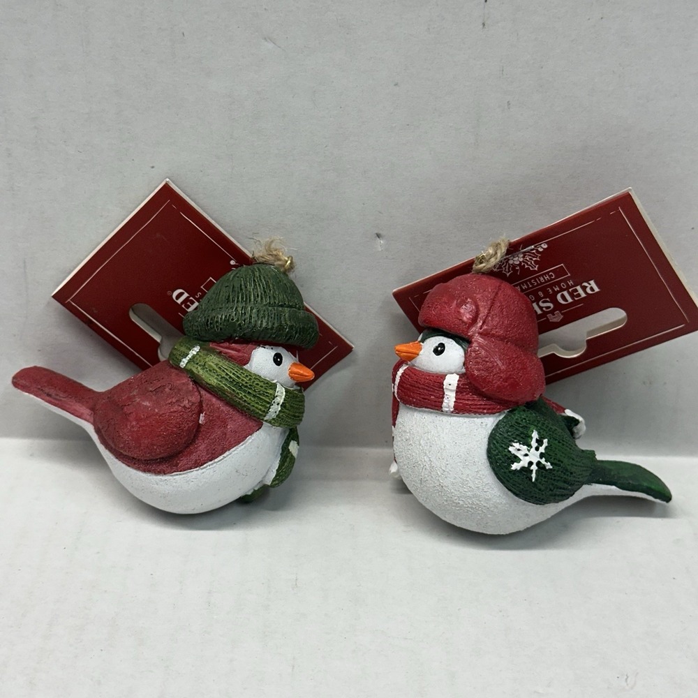 Red Shed Ceramic Birds Cardinal Christmas Cap Ornament‎ New W/Tags
